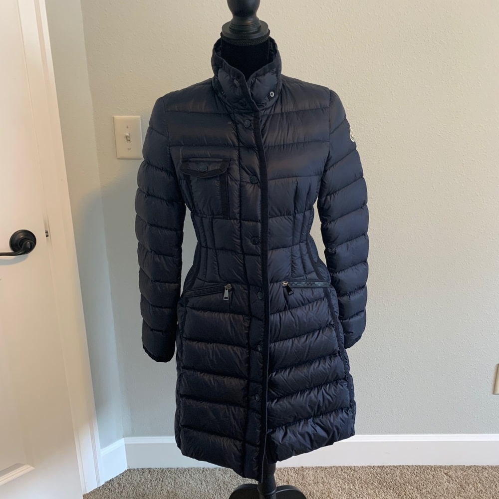MONCLER Hermine Grosgrain Trim Down Puffer Coat